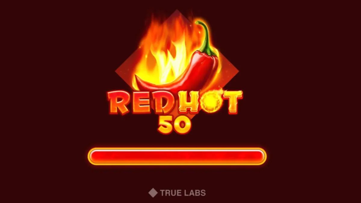 Interface do jogo de slot Red Hot 50 com tema de frutas e fogo