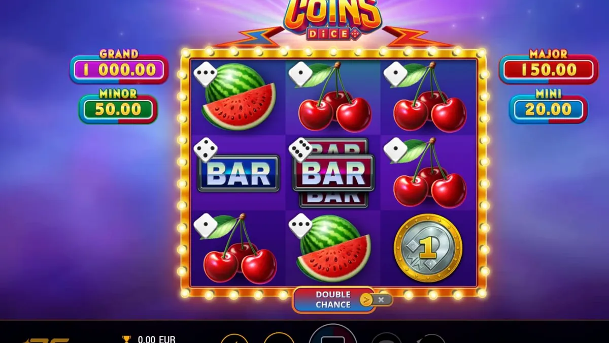Interface do jogo de slot Magnetic Coins Dice com símbolos de moedas e ímãs